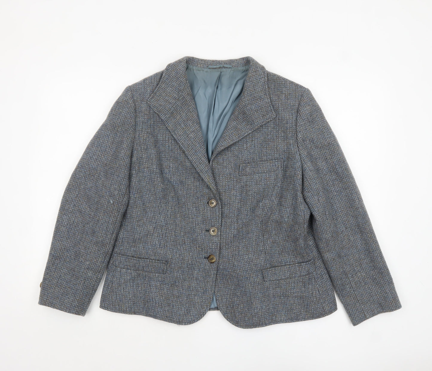 Felicitas Queisser Womens Blue Wool Tweed Single-Breasted Blazer UK 16