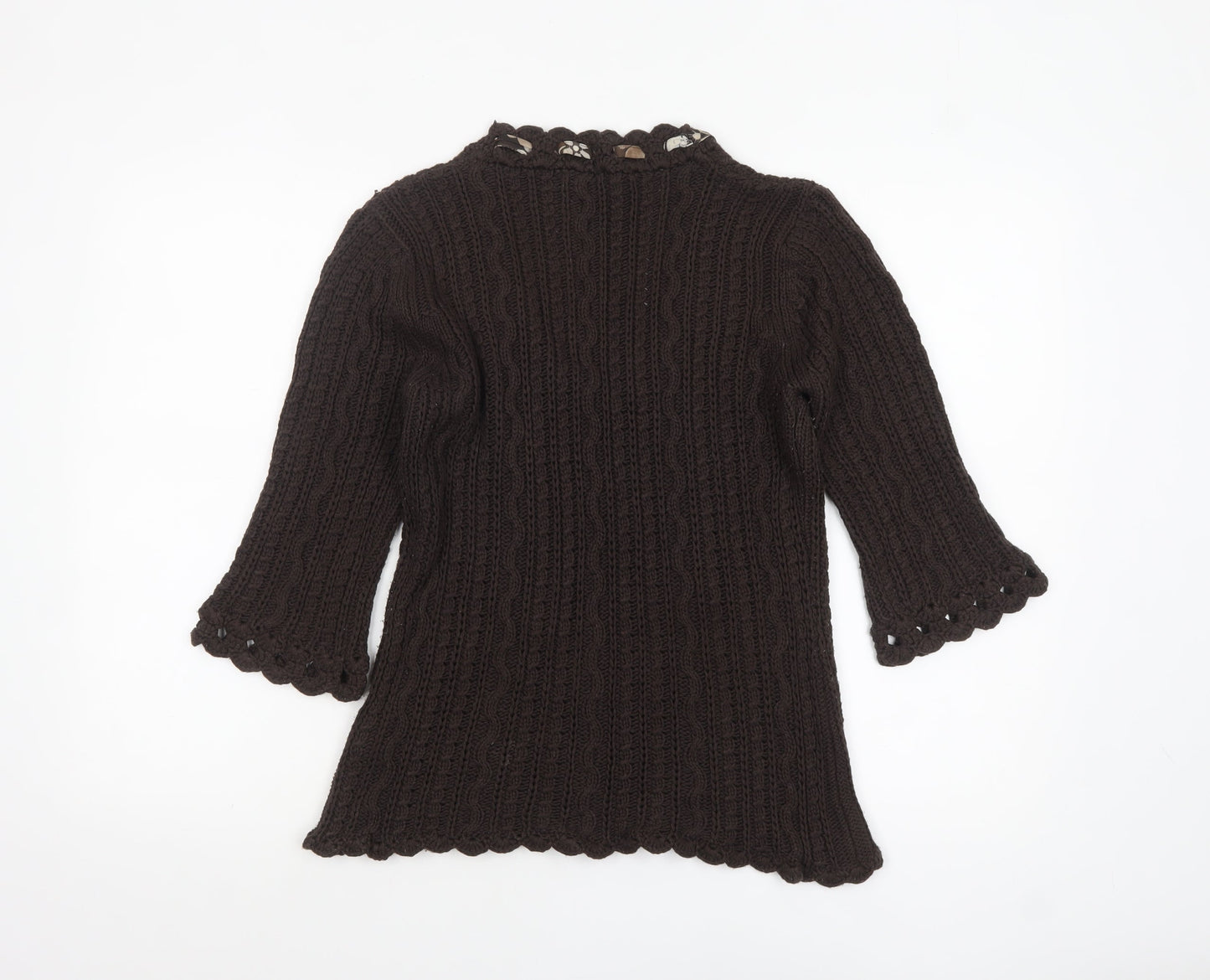 Marks and Spencer Per Una Brown Knit V-Neck 3/4 Sleeve Women's Jumper M