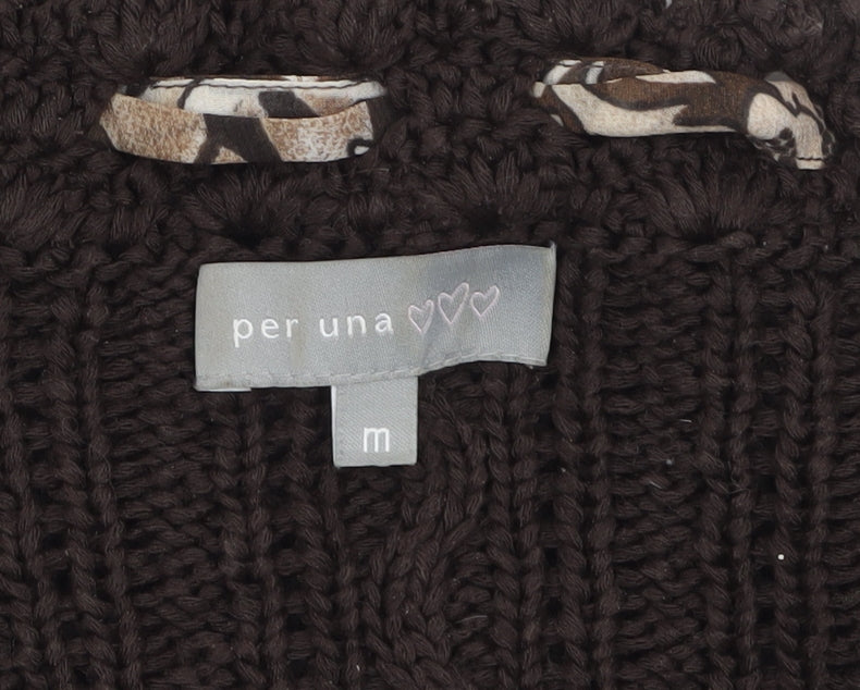 Marks and Spencer Per Una Brown Knit V-Neck 3/4 Sleeve Women's Jumper M