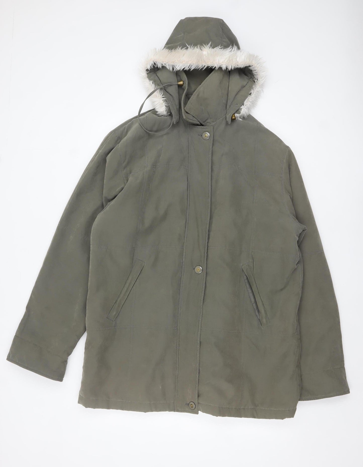 YS Collection Women's Green Hooded Parka Coat Size 18
