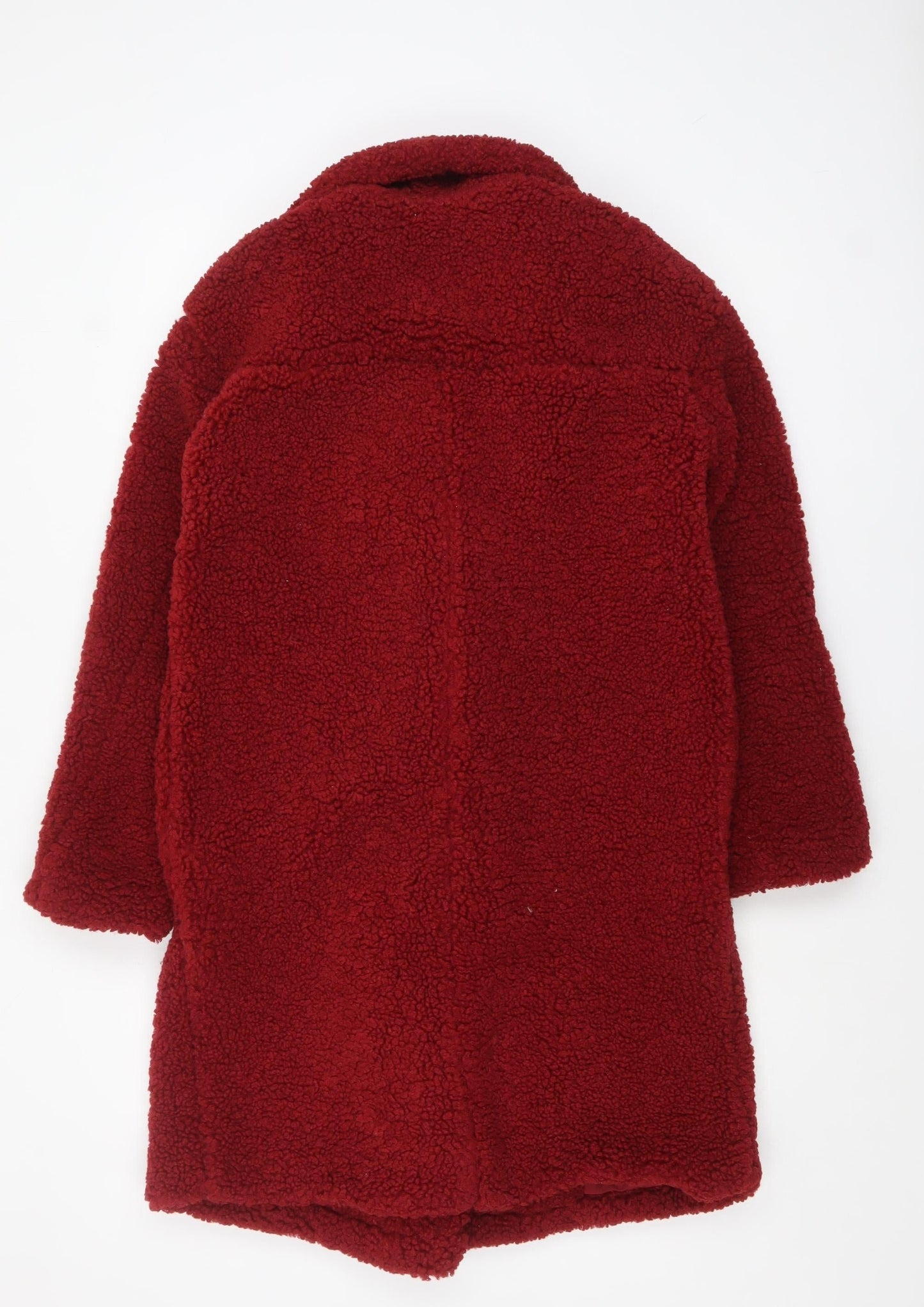 Bershka Women’s Red Teddy Coat XS Warm Mid-Length Overcoat