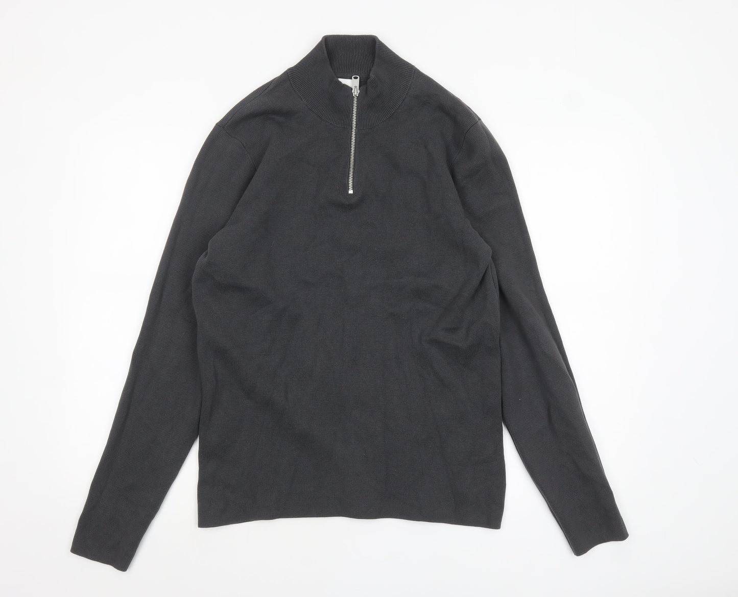 Kin Men's Black Cotton 1/2 Zip High Neck Jumper Size M