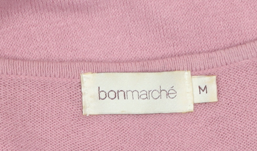 Bonmarche Womens Pink V-Neck Ruffle Hem Acrylic Cardigan M