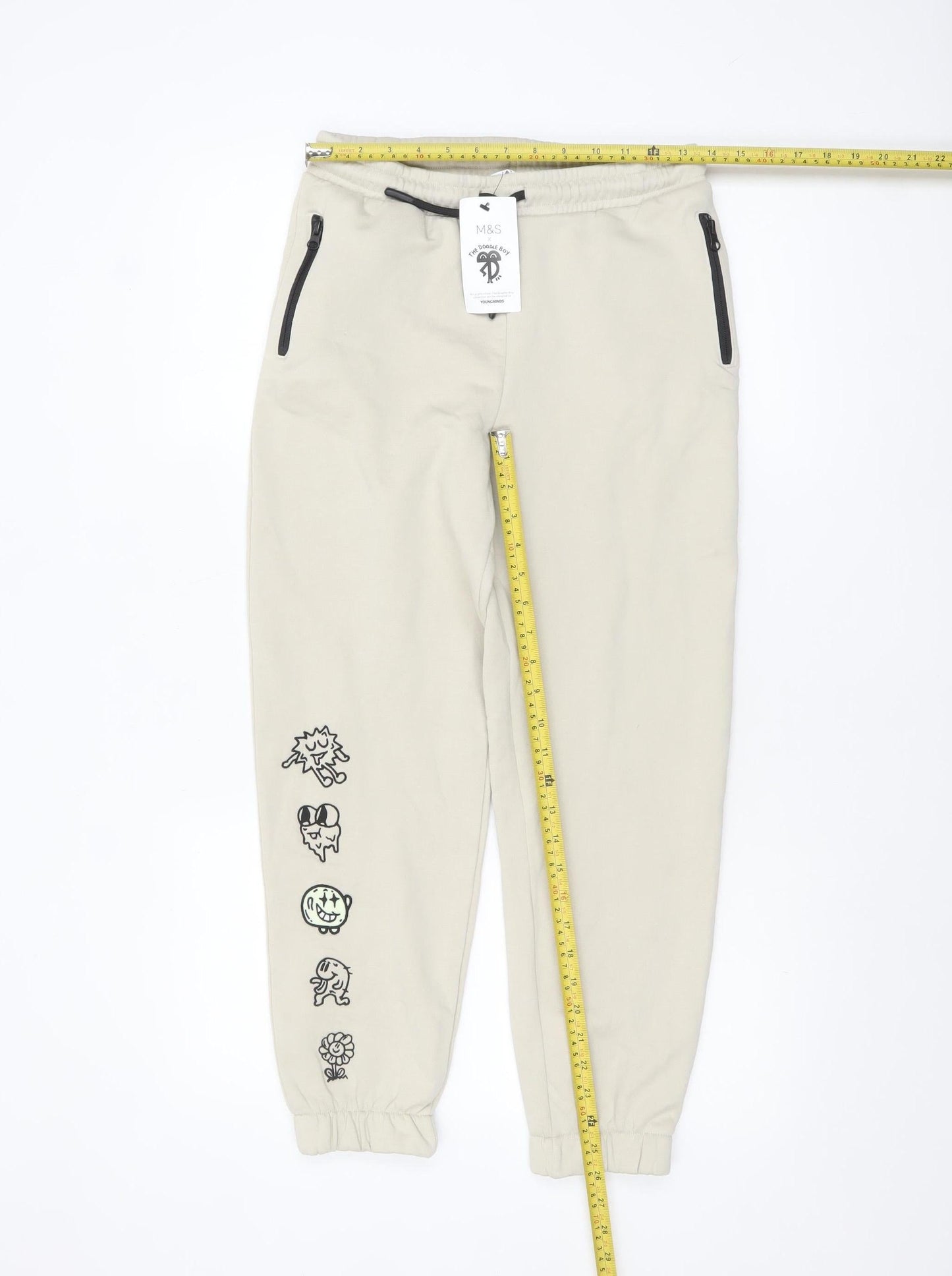 Marks and Spencer Boys Beige Jogger Trousers 11-12 Years Cartoon Print