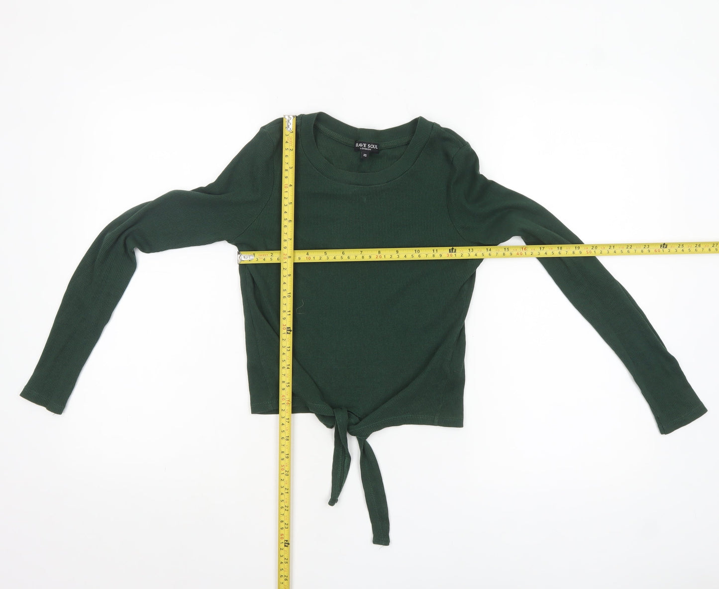 Brave Soul Women's Green XS Cropped Tie Front Long Sleeve Top
