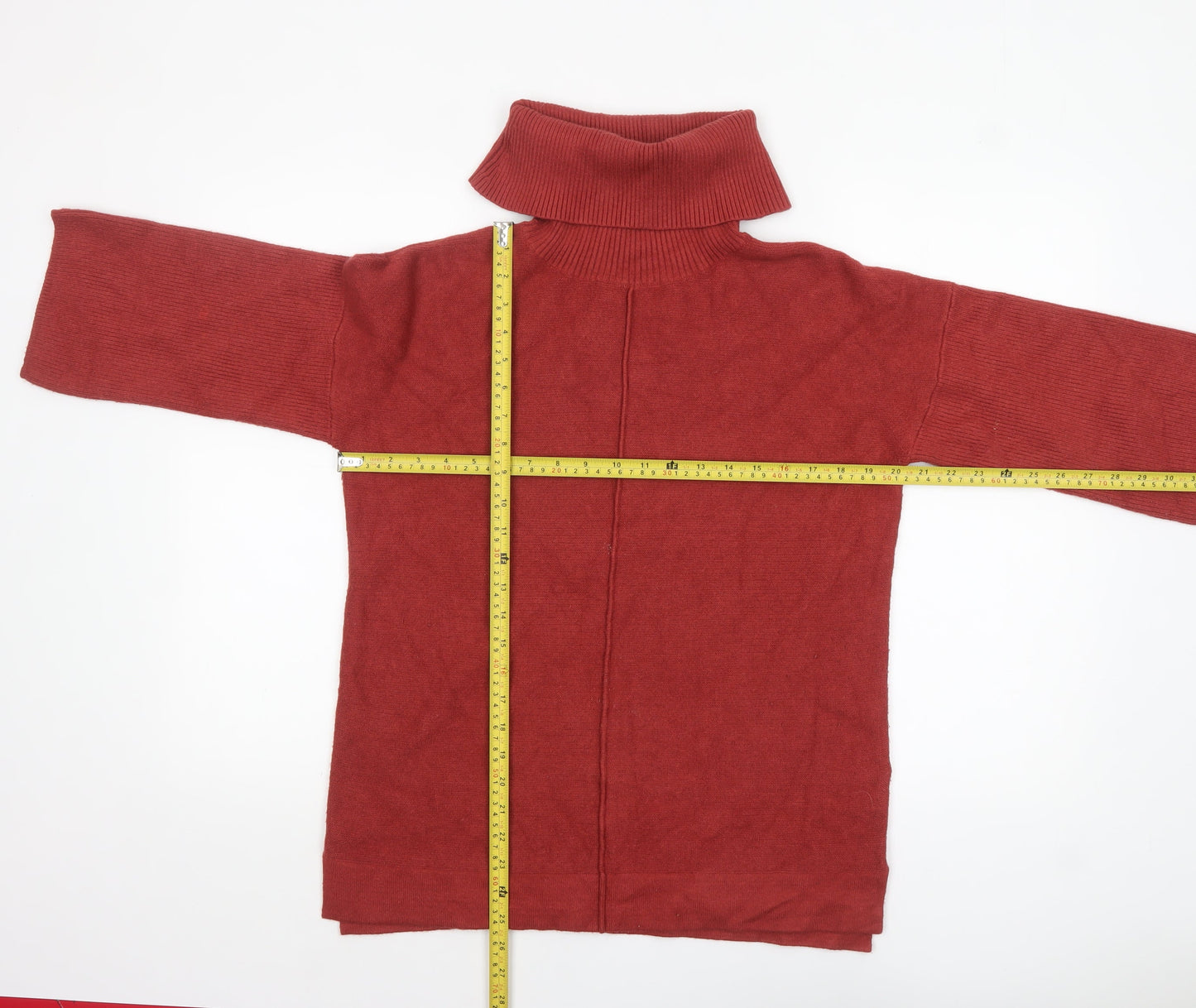 Monsoon Women Red Roll Neck 3/4 Sleeve Pullover Jumper M