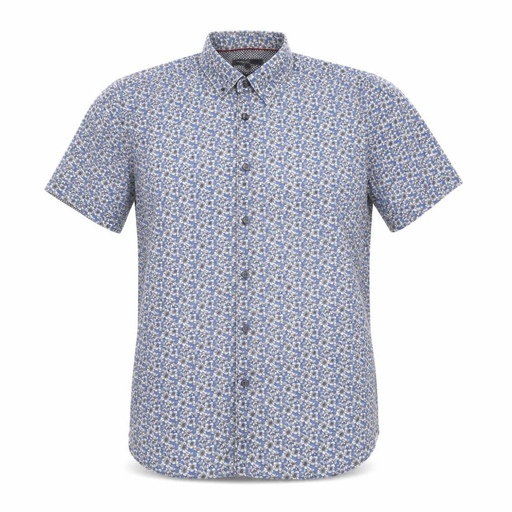 Marks & Spencer Autograph Men's Blue Floral Pure Cotton Slim Fit Short Sleeve Shirt M