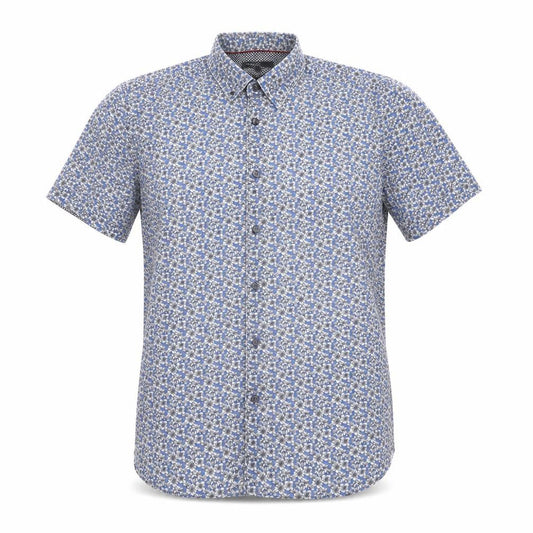 Marks & Spencer Autograph Men's Blue Floral Pure Cotton Slim Fit Short Sleeve Shirt M
