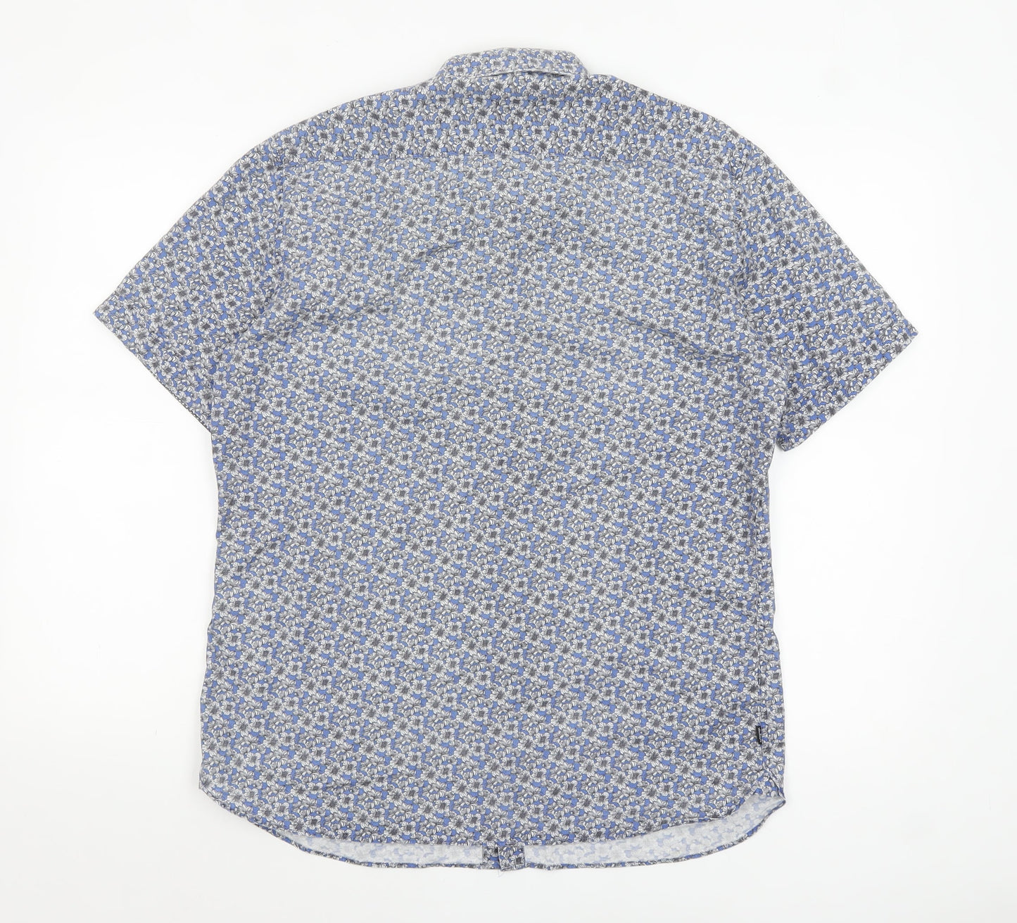 Marks and Spencer Autograph Men's Blue Floral Pure Cotton Slim Fit Short Sleeve Shirt M