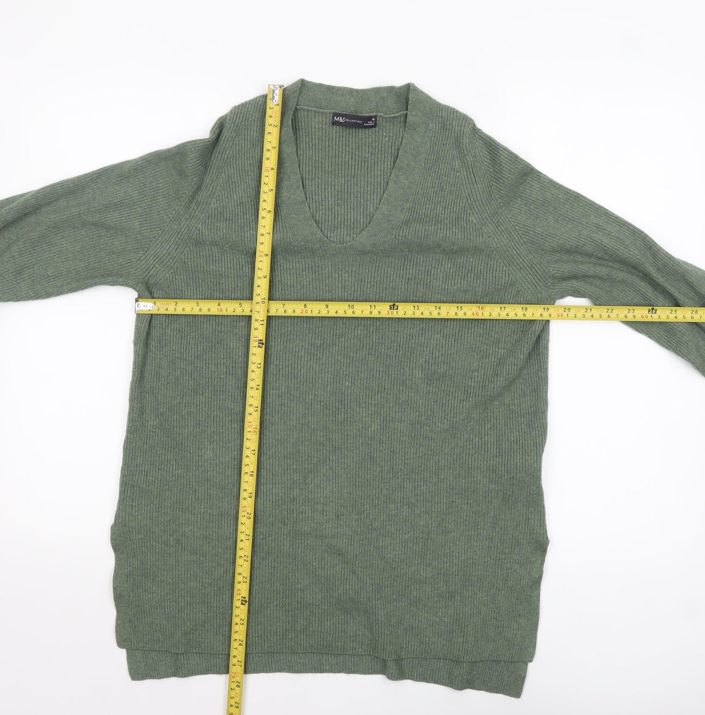 Marks and Spencer Women's Green V-Neck Knit Jumper Size 10