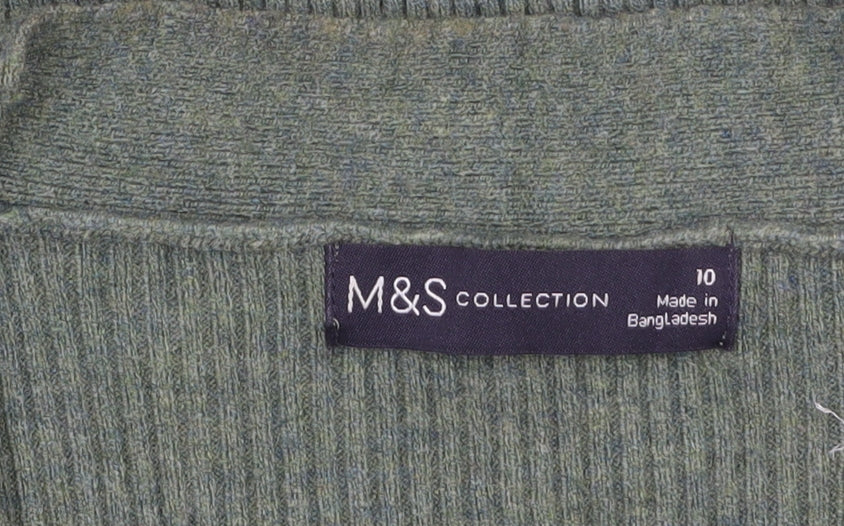 Marks and Spencer Women's Green V-Neck Knit Jumper Size 10