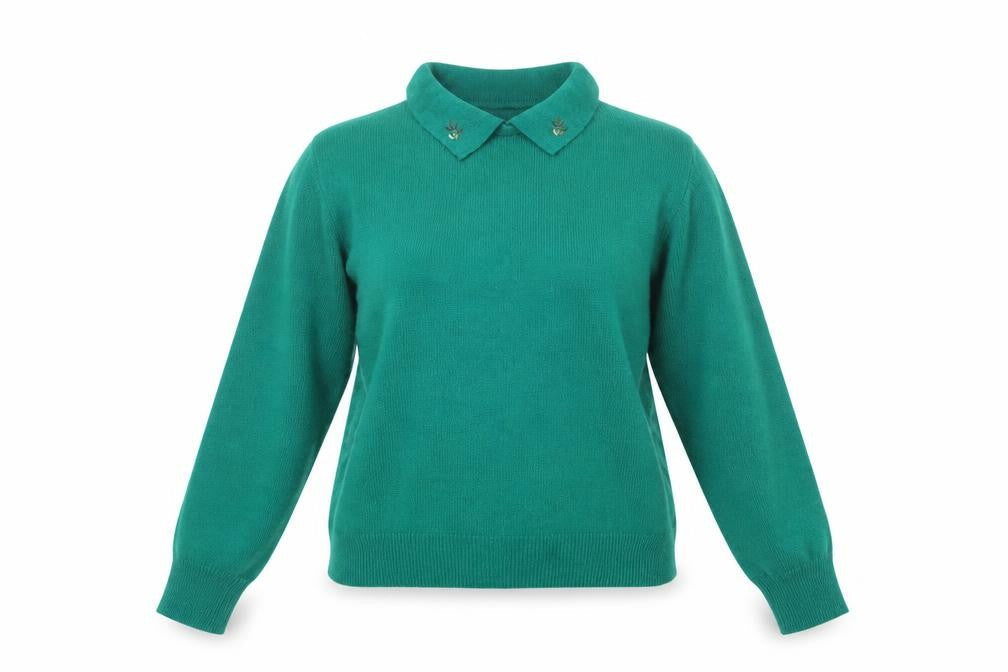 Confezioni di Lusso Women's Green Collared Wool Blend Jumper Size 12