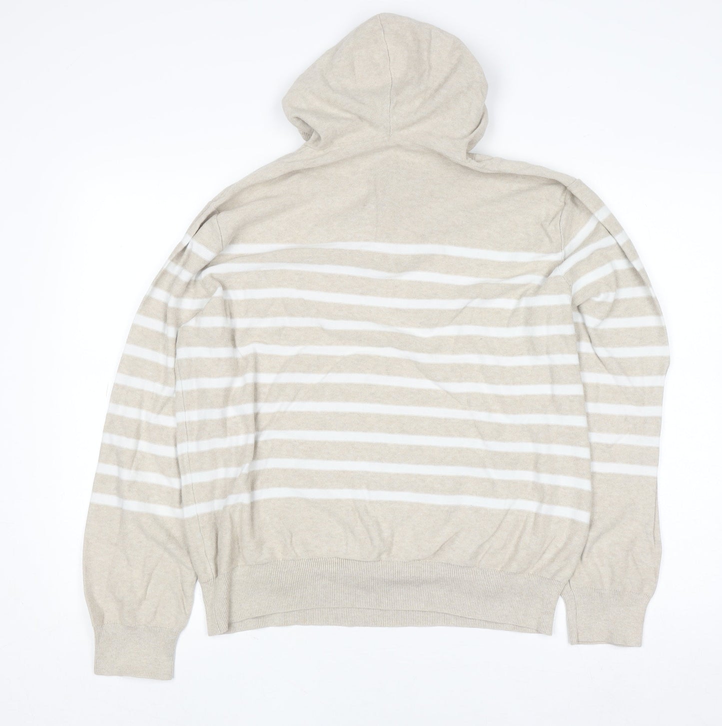 J.Crew Women Beige Striped Cotton Henley Hoodie Size L