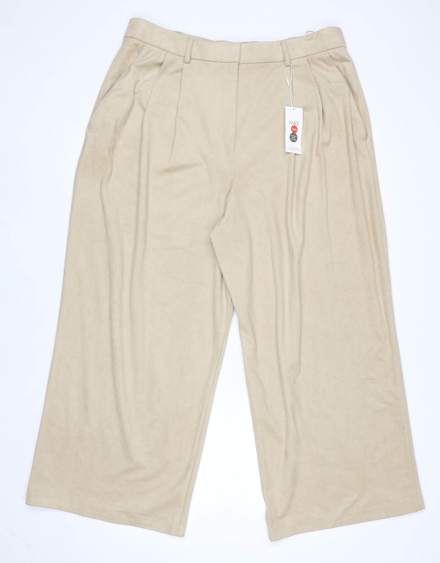 Marks and Spencer Women’s Beige Wide-Leg Pleated Trousers Size 18R