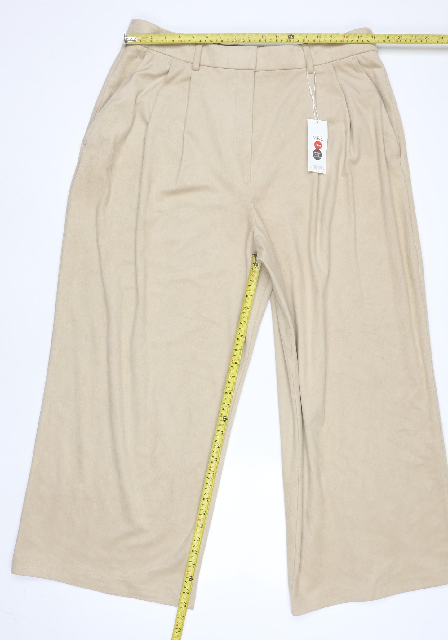 Marks and Spencer Women’s Beige Wide-Leg Pleated Trousers Size 18R
