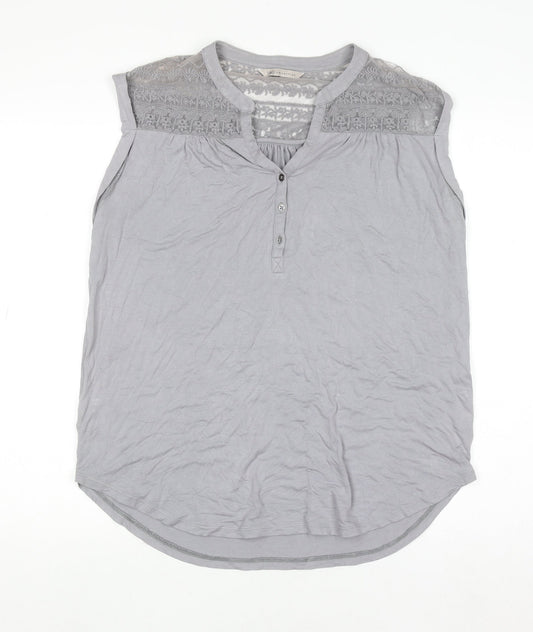 Marks and Spencer Women’s Grey Lace Panel Sleeveless Henley Blouse UK 14
