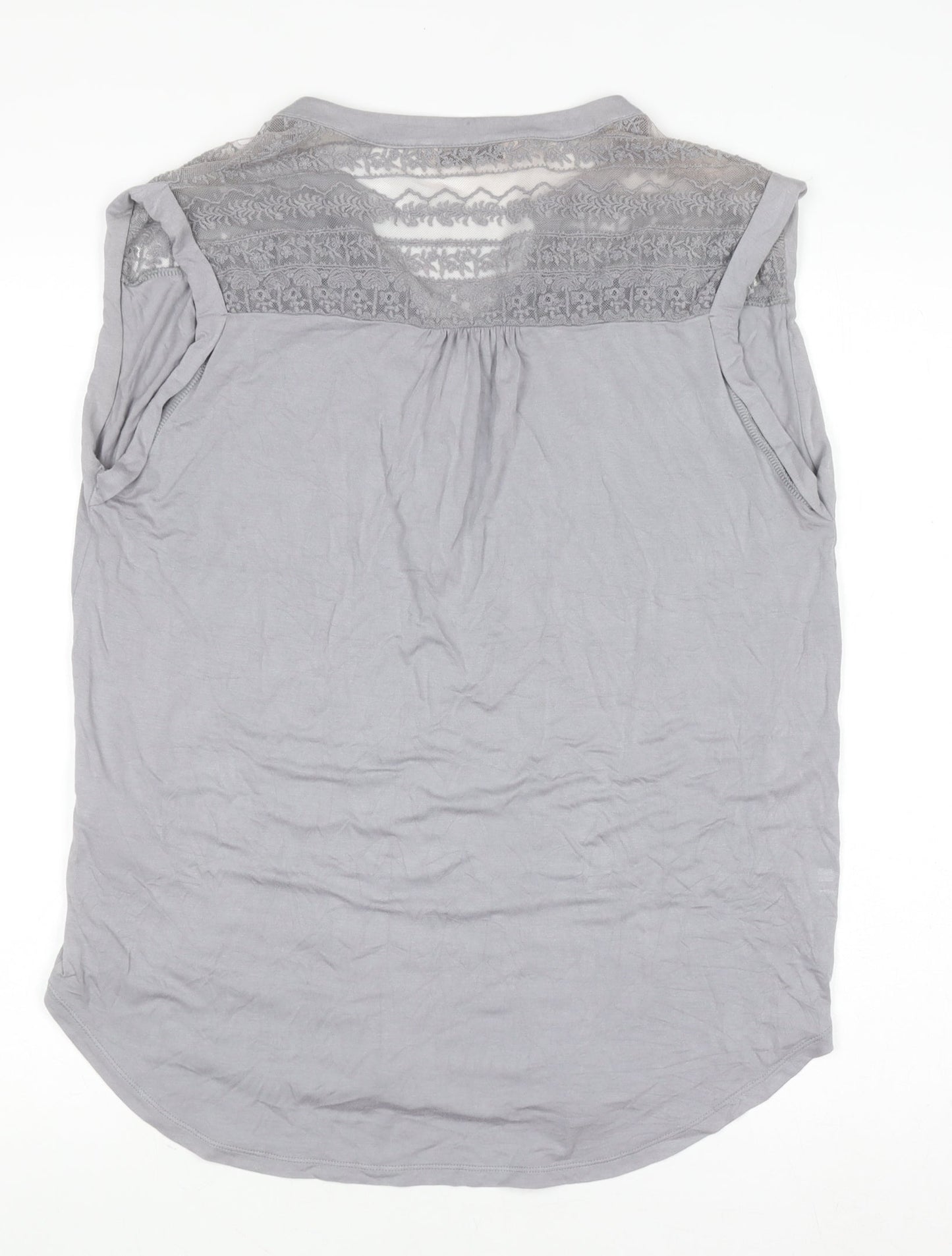 Marks and Spencer Women’s Grey Lace Panel Sleeveless Henley Blouse UK 14