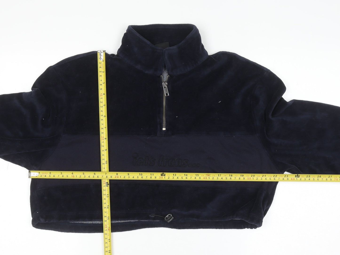 iets frans Women Navy Blue 1/2 Zip Velour Sweatshirt Size M