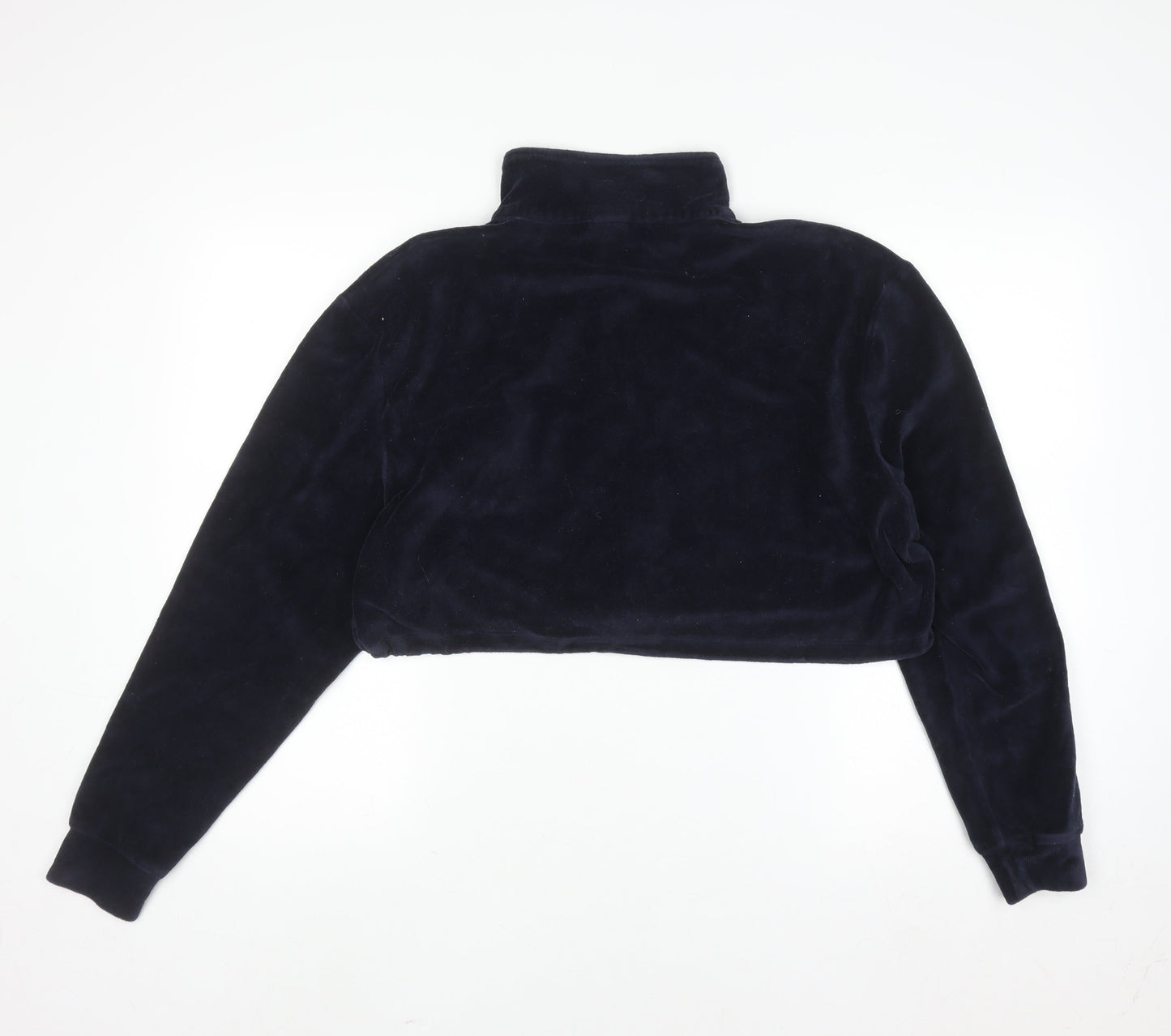 iets frans Women Navy Blue 1/2 Zip Velour Sweatshirt Size M