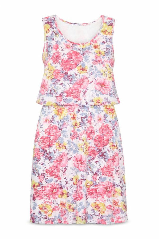 Adini Women's Multicoloured Floral Sleeveless Cotton Modal Knee Length Tank Dress M