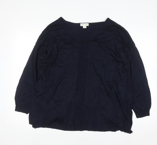 Monsoon Women Blue V-Neck Long Sleeve Open Cardigan Size 18