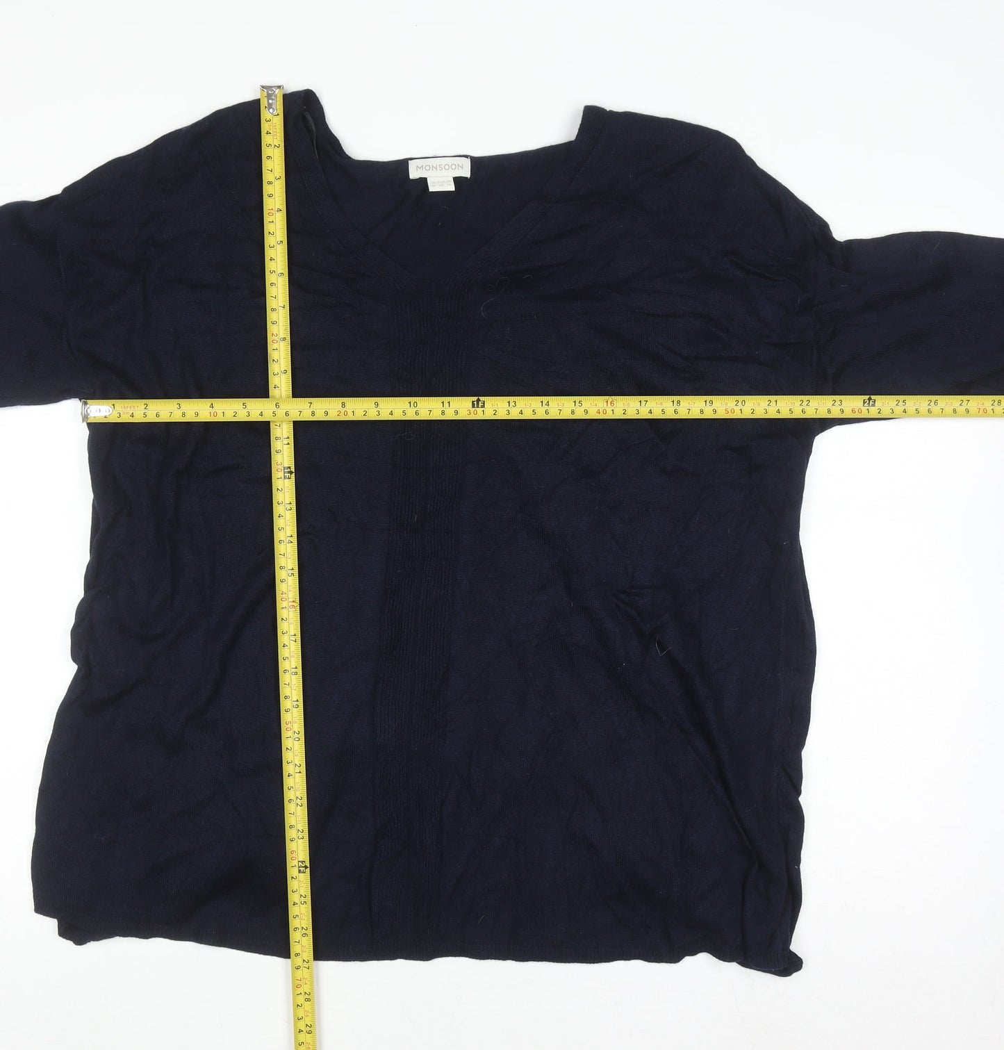 Monsoon Women Blue V-Neck Long Sleeve Open Cardigan Size 18