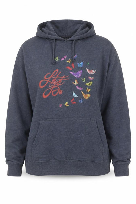 Lane Seven Women's Blue 2XL Pullover Hoodie Let It Be Butterfly Graphic