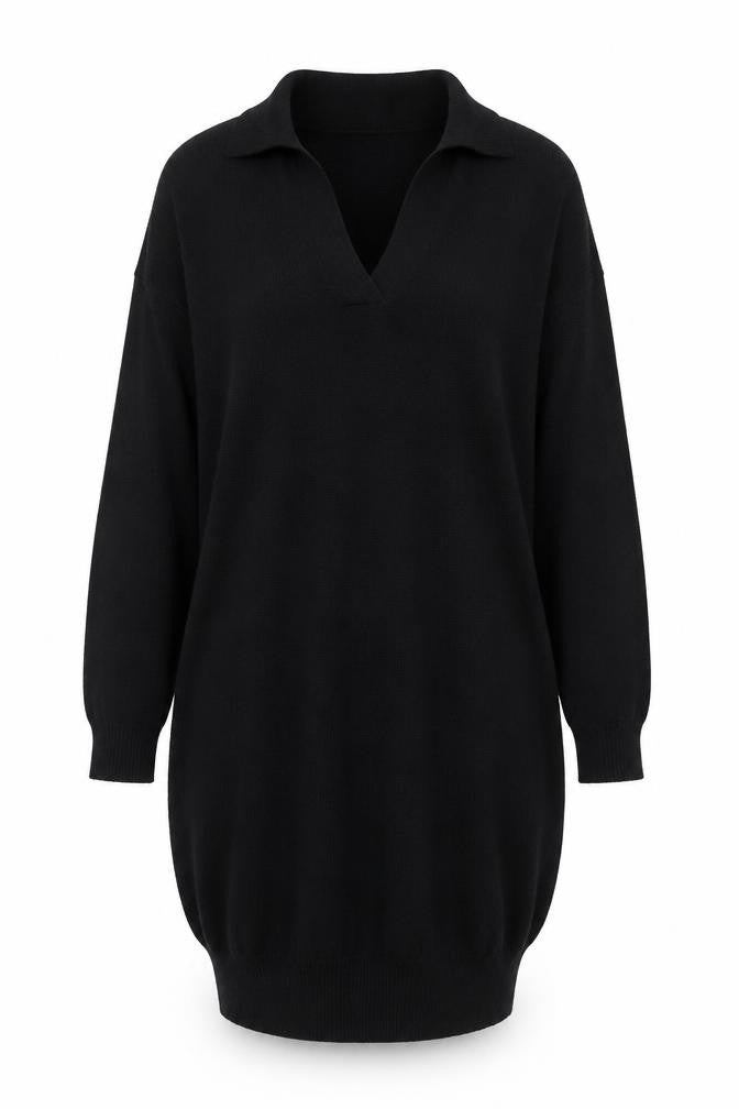 Jaeger Women’s Black Wool Knit Collared Sweater Dress Small