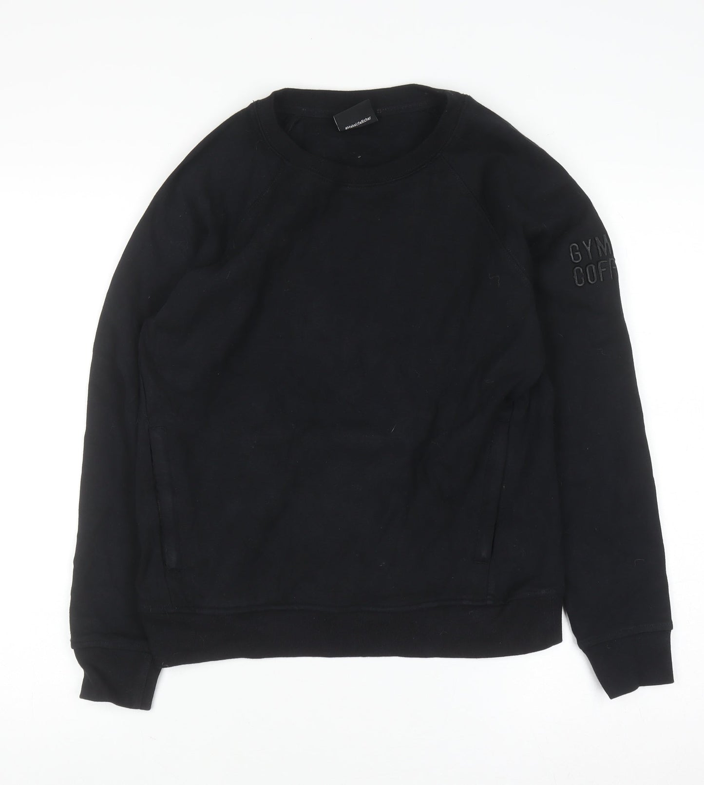 Gym+Coffee Women's Black Small Pullover Sweatshirt Cotton Blend