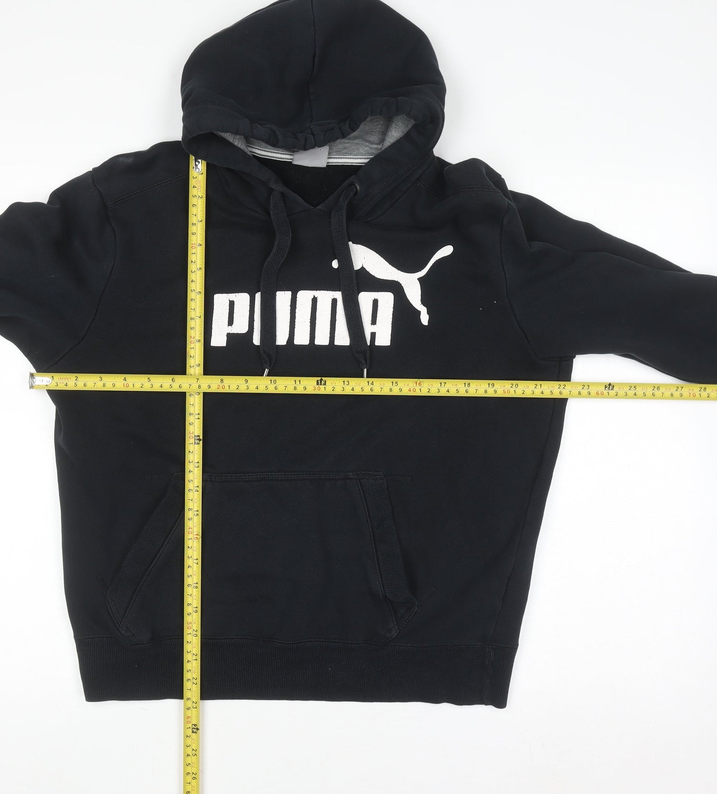 Puma Men's Black Pullover Hoodie M Logo Fleece Sweatshirt