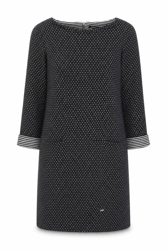 Roman Women’s Black Polka Dot Shift Dress Size 14 3/4 Sleeve Zip Back