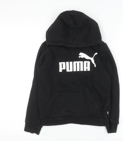Additional front view of Puma boys’ black pullover hoodie 9-10 years cotton blend logo print