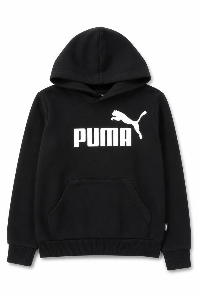 Puma Boys Black Pullover Hoodie 9-10 Years Cotton Blend Logo Print