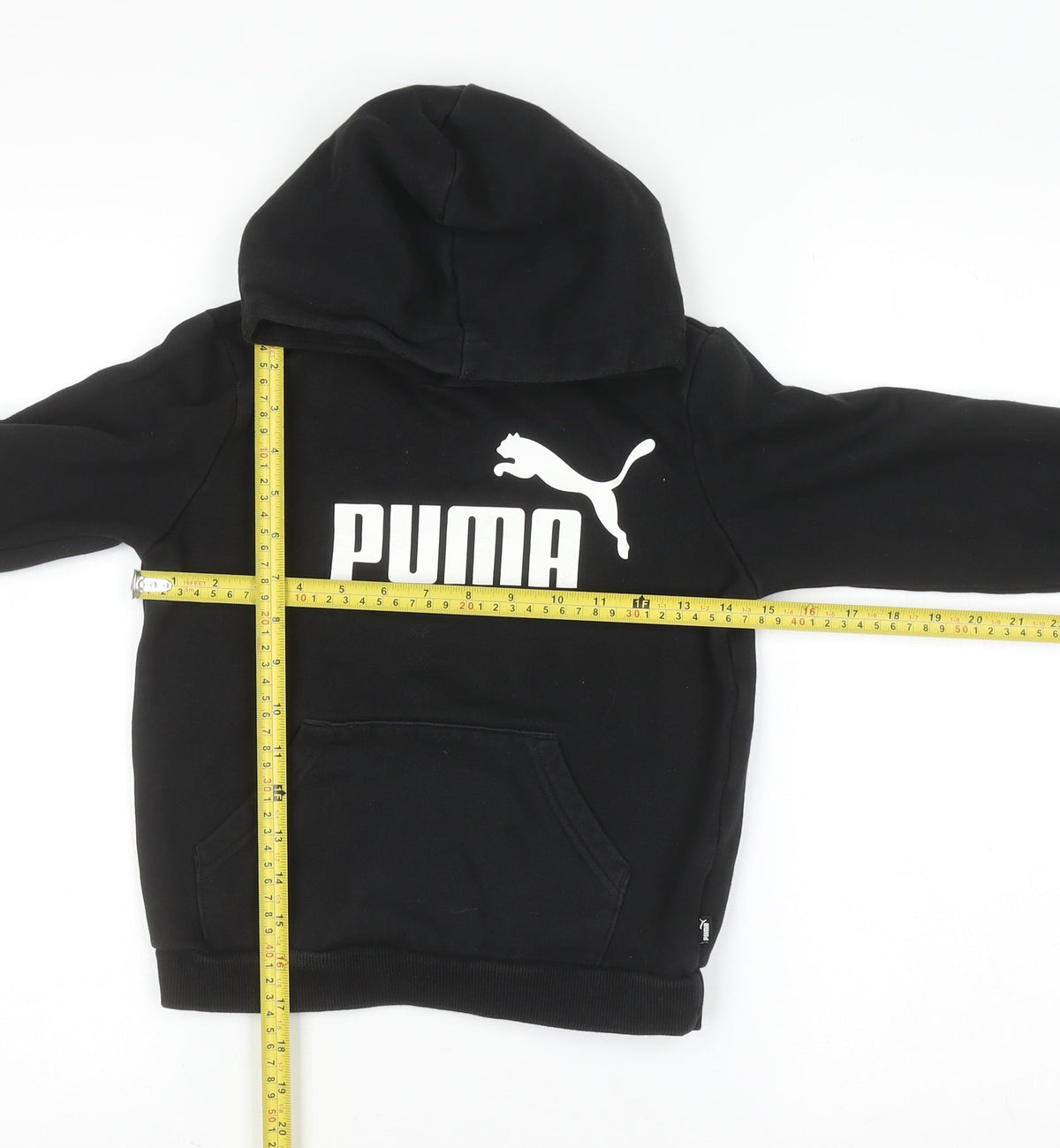 Puma Boys Black Pullover Hoodie 9-10 Years Cotton Blend Logo Print