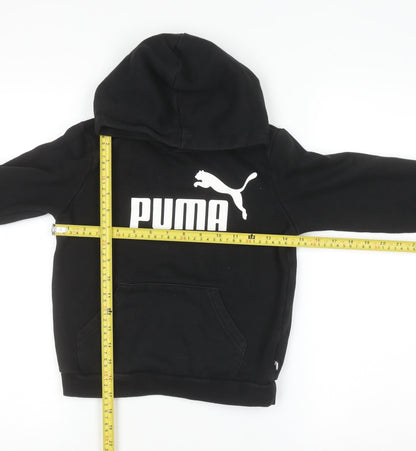 Back view of Puma boys’ black pullover hoodie 9-10 years cotton blend logo print