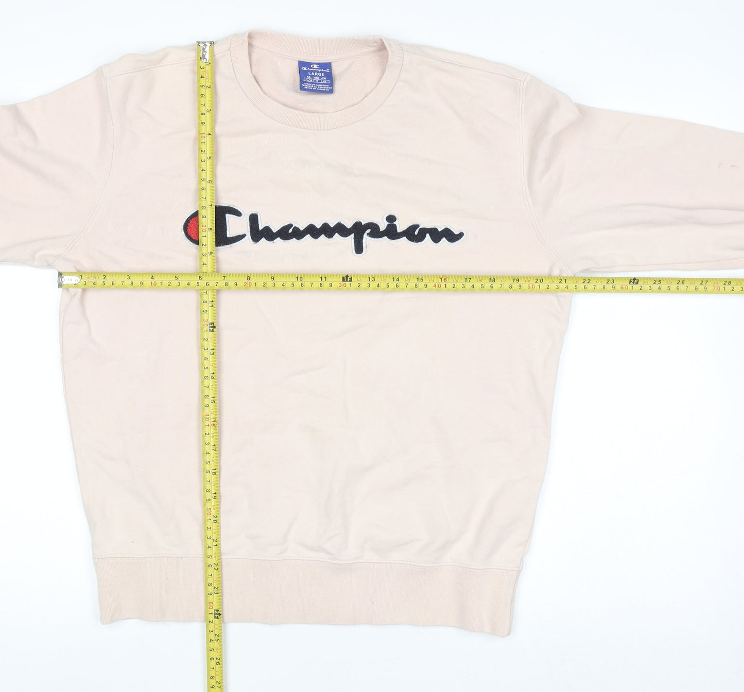 Champion Women's Beige Large Pullover Sweatshirt Cotton Logo Crew Neck