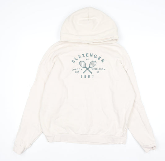 Slazenger Women's Beige Pullover Hoodie UK 10 Medium Graphic Print