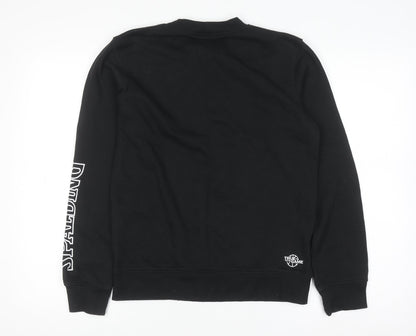 Close-up detail of Spalding boys’ black 13-14 years pullover sweatshirt crew neck long sleeve