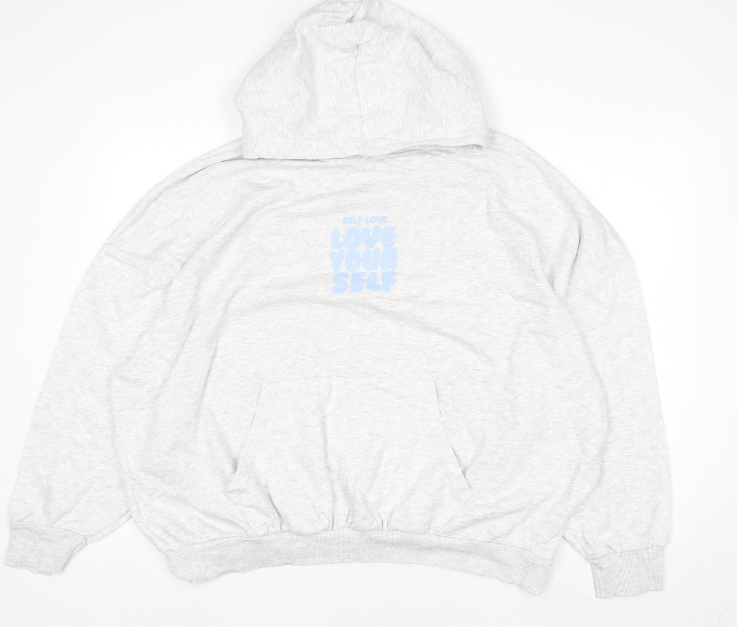 Dunnes Women Grey Hoodie XL Love Yourself Graphic Pullover Sweatshirt