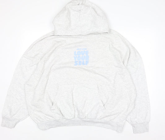 Dunnes Women Grey Hoodie XL Love Yourself Graphic Pullover Sweatshirt