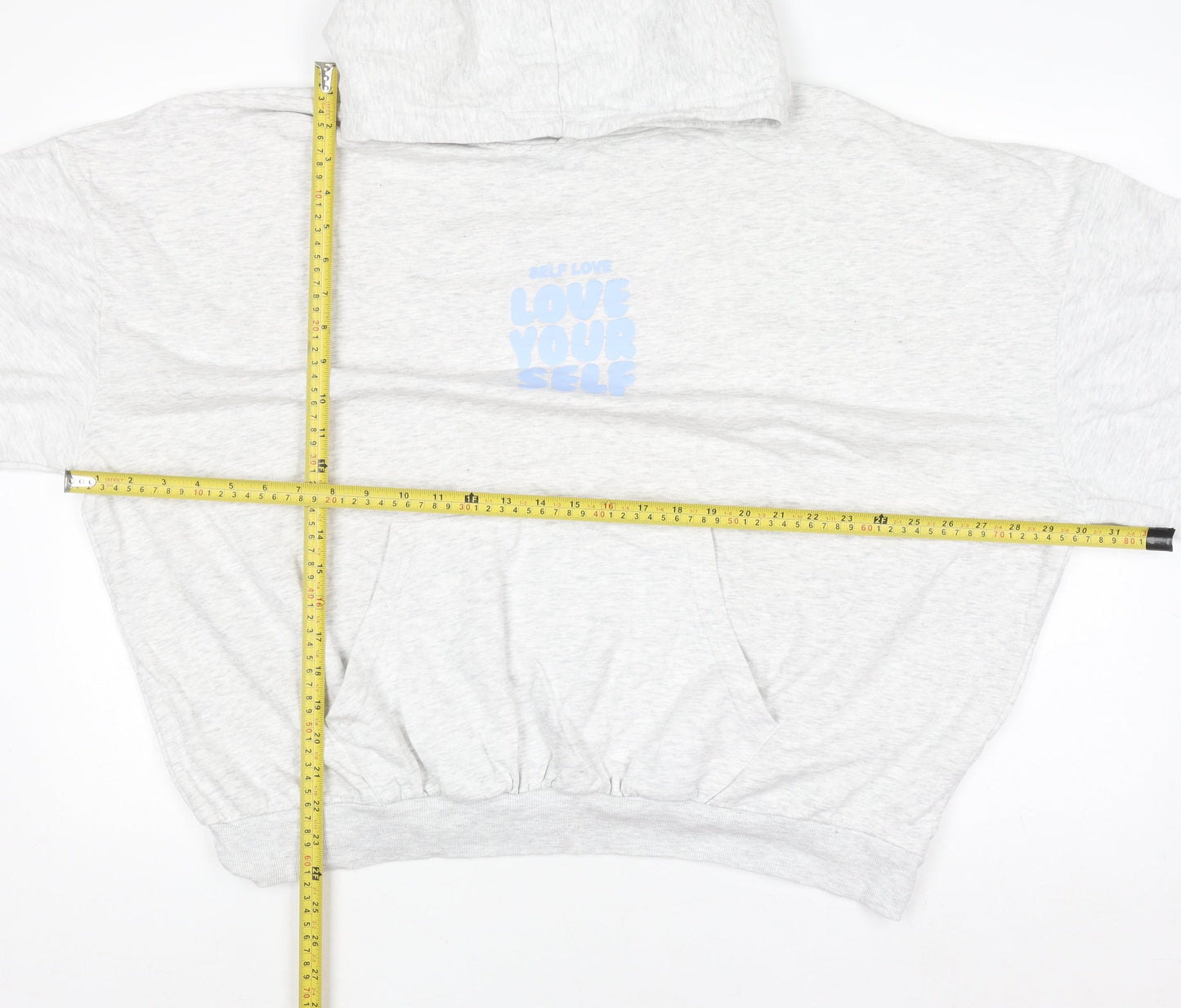 Dunnes Women Grey Hoodie XL Love Yourself Graphic Pullover Sweatshirt