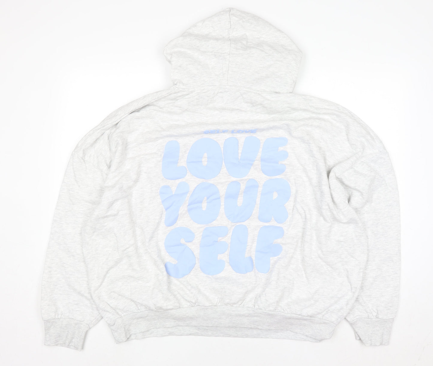 Dunnes Women Grey Hoodie XL Love Yourself Graphic Pullover Sweatshirt
