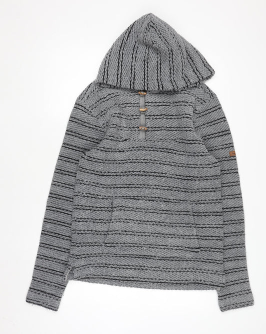 Weird Fish Men’s Grey Hooded Henley Knit Jumper L