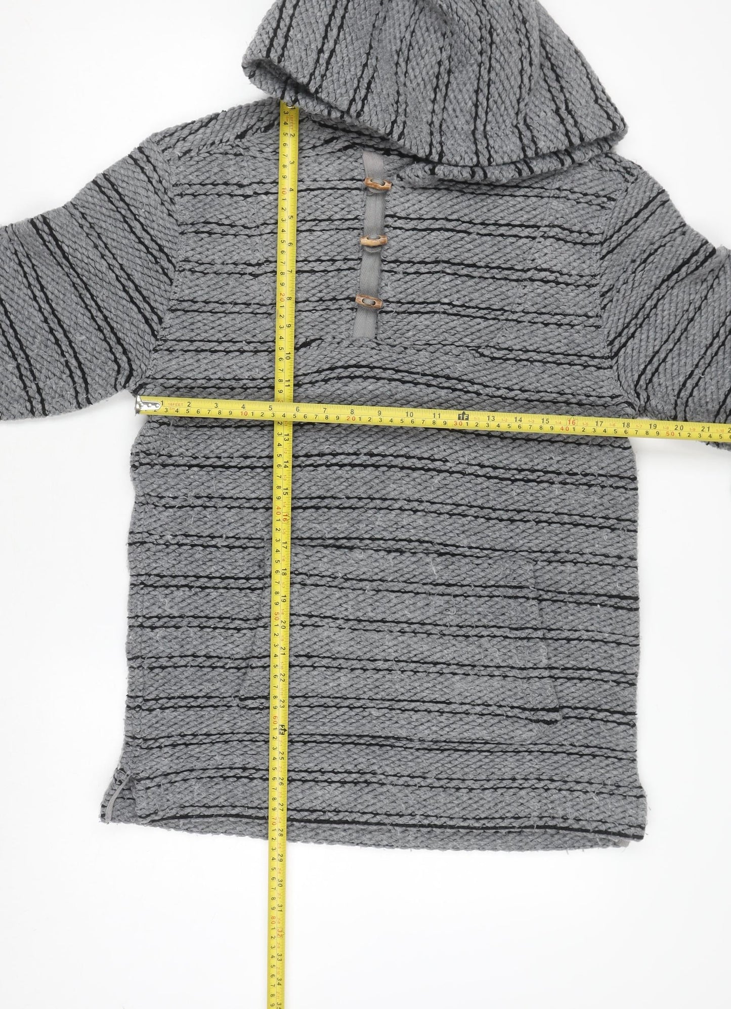 Weird Fish Men’s Grey Hooded Henley Knit Jumper L