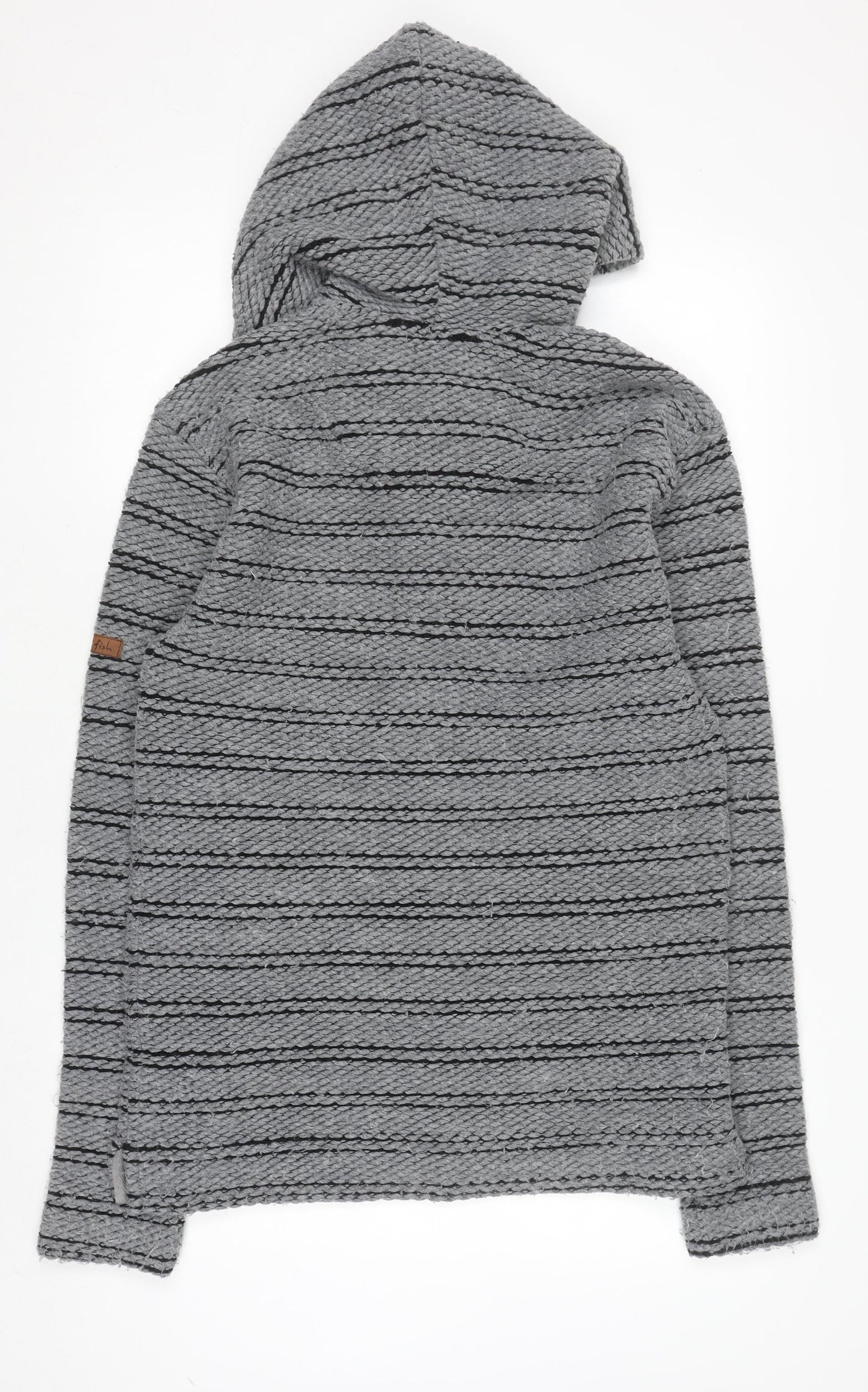 Weird Fish Men’s Grey Hooded Henley Knit Jumper L