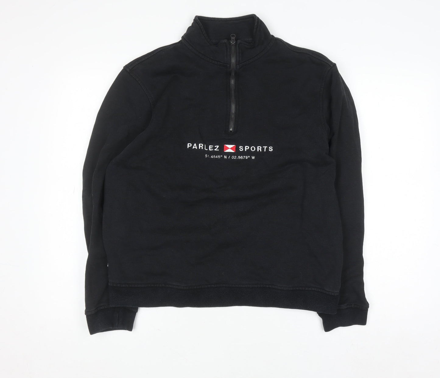 Parlez Mens Black Half Zip Fleece Sweatshirt Size M Logo Sports Style