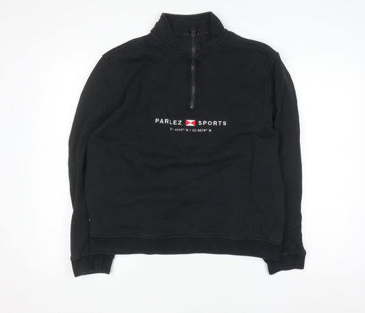 Parlez Mens Black Half Zip Fleece Sweatshirt Size M Logo Sports Style