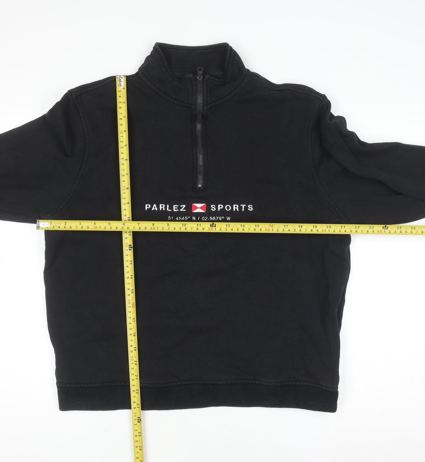 Parlez Mens Black Half Zip Fleece Sweatshirt Size M Logo Sports Style