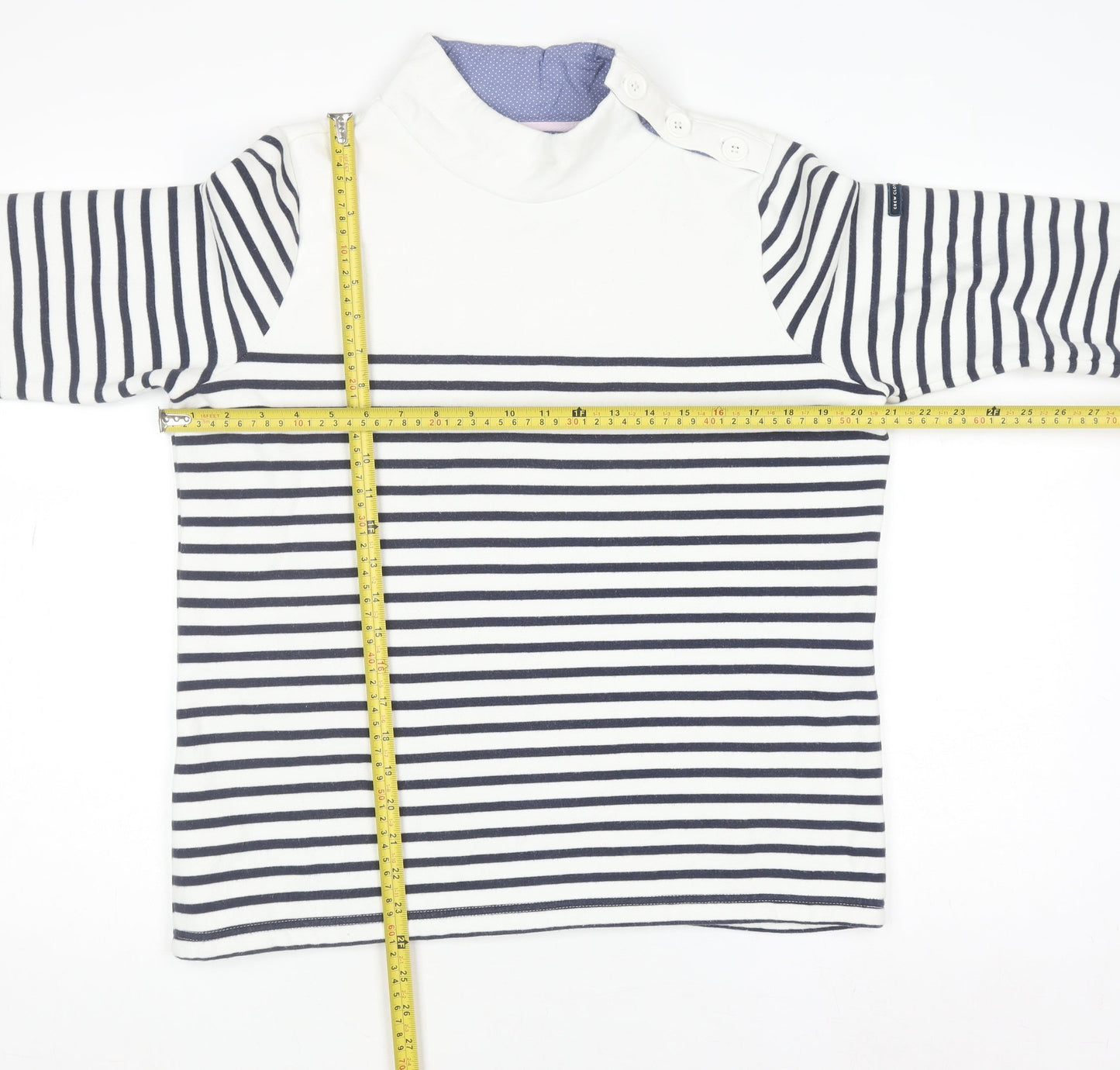 Crew Clothing Women’s White Navy Stripe High Neck Cotton Pullover Jumper Size 12