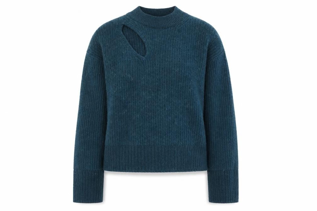 Hush Womens Blue Wool Blend High Neck Ribbed Jumper Size M